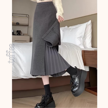 プリーツ重ねのミモレ丈ペンシルスカート《Z01338》