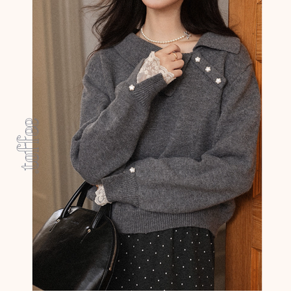 【3color】星降る午後のレース襟ニット《Z01142》