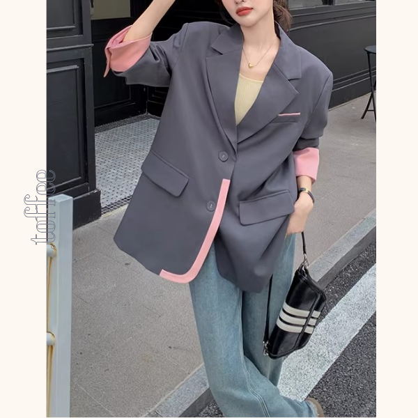 ピンク配色のカラーブロックスーツジャケット《Z01332》