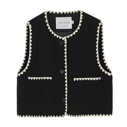 刺繍トリミングのショートベスト X-295