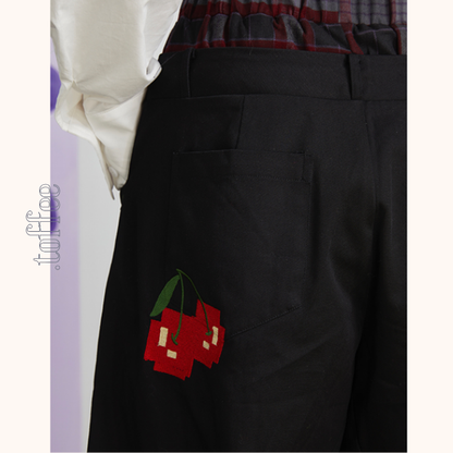 チェリー刺繍重ね着風テーパードパンツ　《Z00699》
