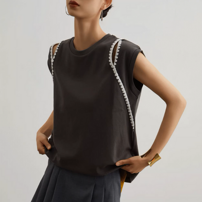 カットアウトフレンチスリーブクルーネックトップ《Z00949》