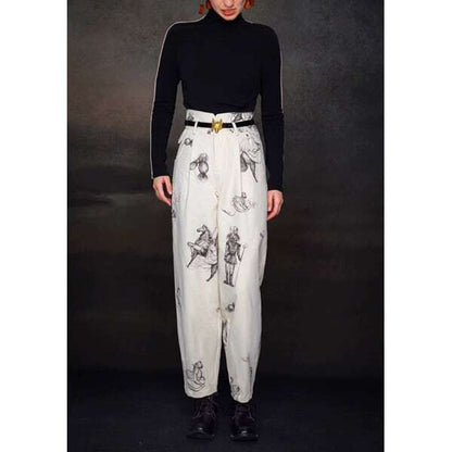 【2color】くるみ割り人形プリントタックテーパードパンツ C0107