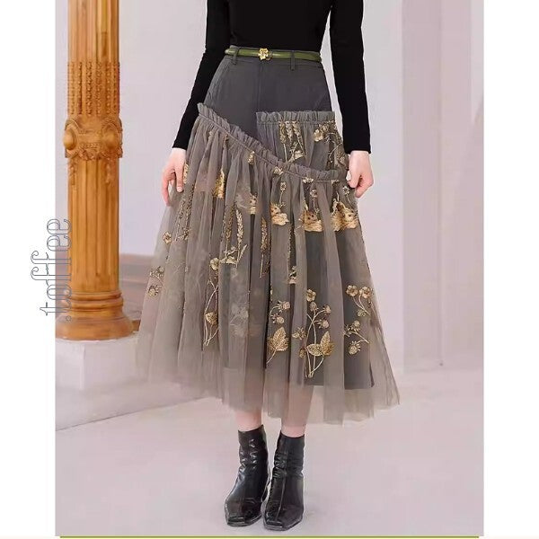 ニッチでクラシカルな植物画刺繍：フェアリーシアースカート C0163