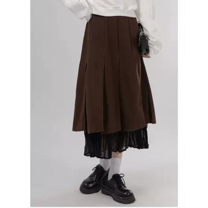 【3color】プリーツドッキングスカート X-014