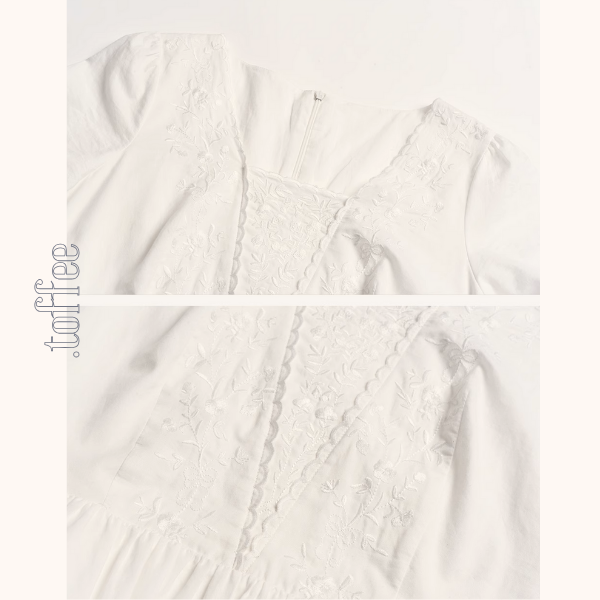 レース刺繍のホワイトロングワンピース《Z01093》