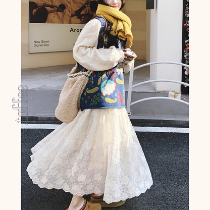 空と花の余白を縫うニットとワンピースのセットアップ《Z01152》