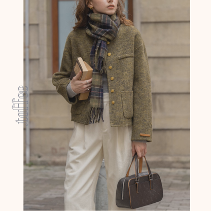 【3color】金のボタンが奏でるアートショートコート《Z01175》