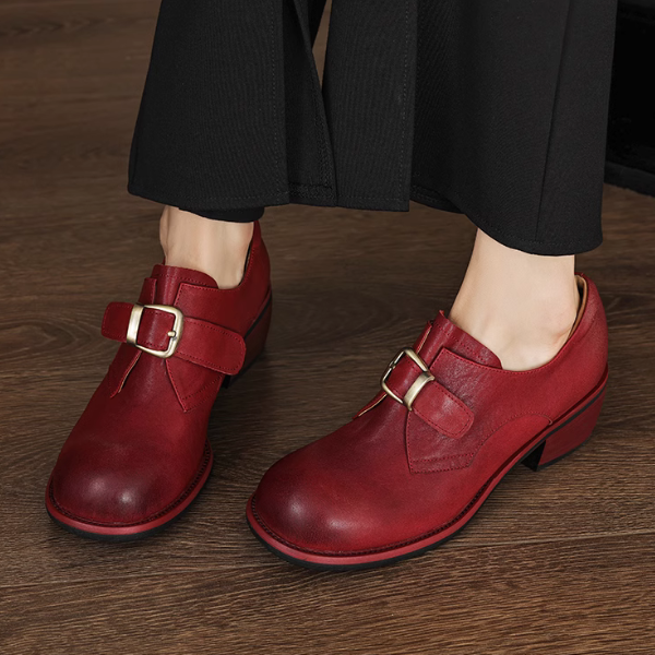 【3color】ラウンドトゥベルト付きヴィーガンレザーシューズ　《Z00516》