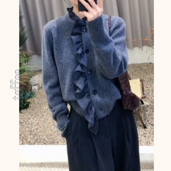 縦フリルが映えるショートニットカーディガン《Z01303》