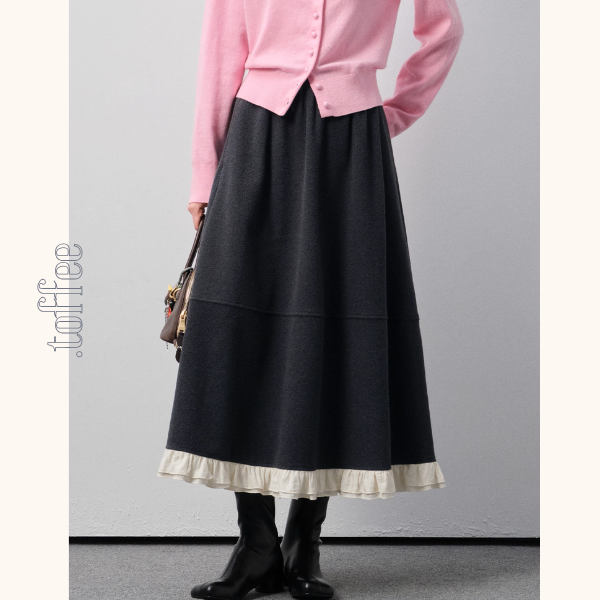 白レースが映えるチャコールAラインロングスカート《Z01188》