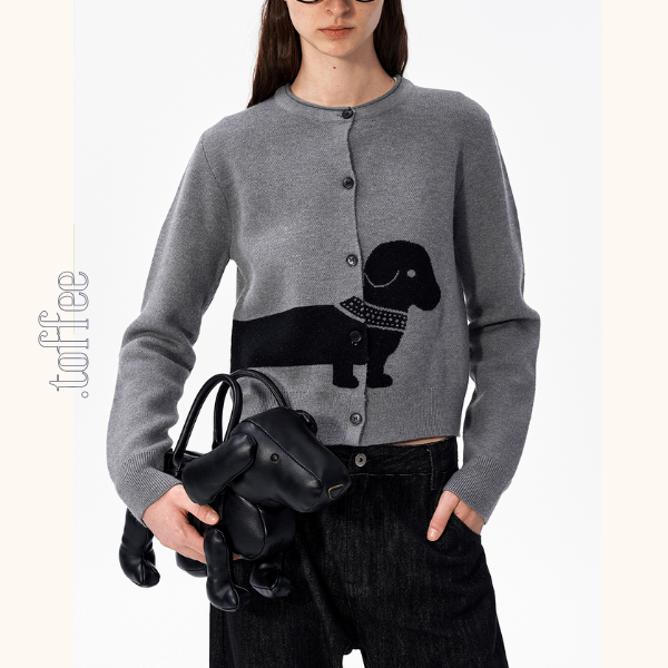 ダックス編み込みが可愛いレトロ風ニットカーディガン《Z01464》