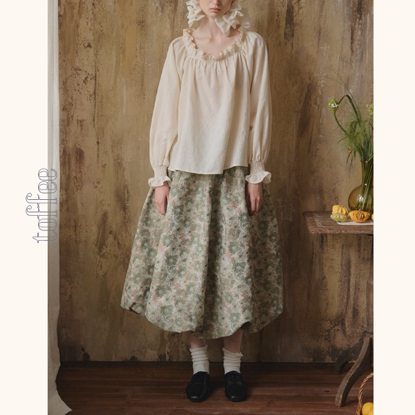 レトロフラワープリントのボリュームスカート《Z01112》