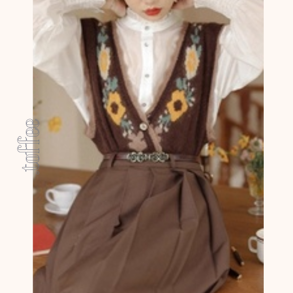 花柄×深Vネックのレトロニットベスト《Z01228》