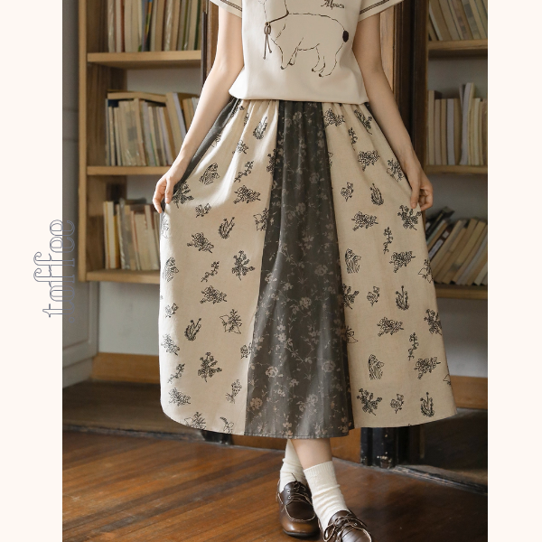 野に咲く詩　花柄切り替えロングスカート《Z01145》