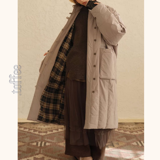 チェック裏地が可愛いロングダウンジャケット《Z01520》