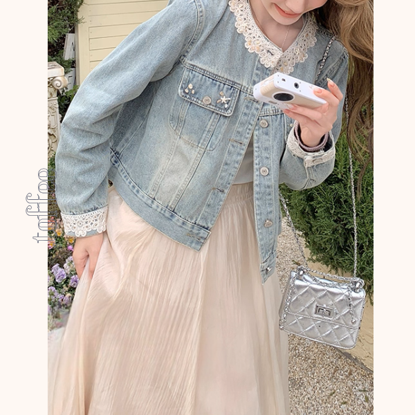 花咲く朝のレース付きデニムジャケット《Z01153》