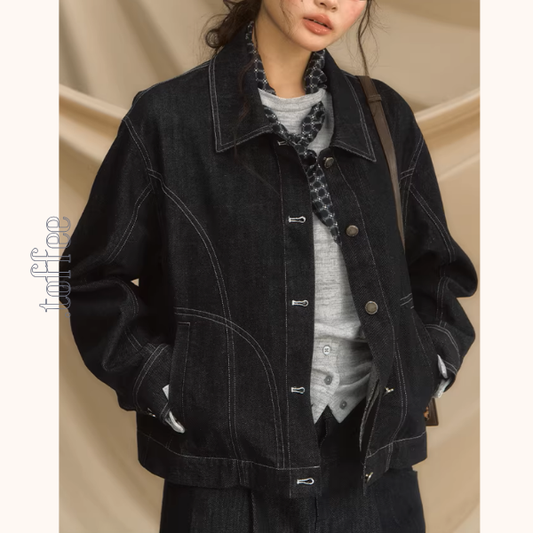 セーラーカラー×白ステッチのデニムジャケット《Z01513》