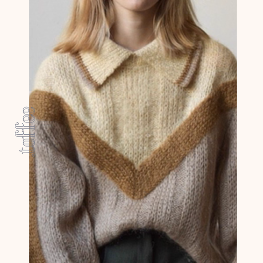 V配色×ふわもこ襟の上品モヘアニット《Z01511》