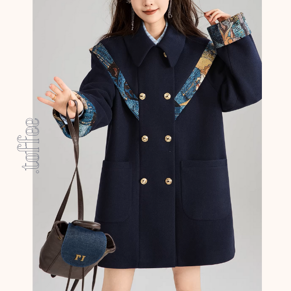 【2pattern】ジャガード×リボンのネイビークラシックコート《Z01223》