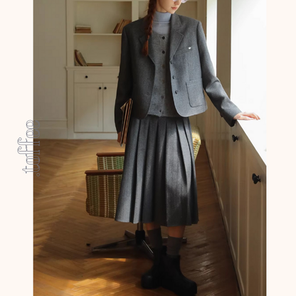 グレー×知的シルエットスーツジャケット《Z01320》