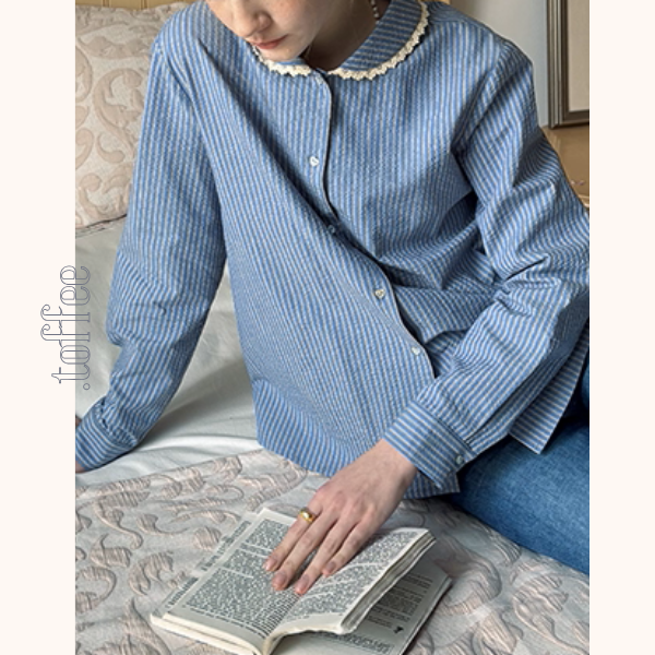 レースが語る午後の記憶ストライプシャツ《Z01177》