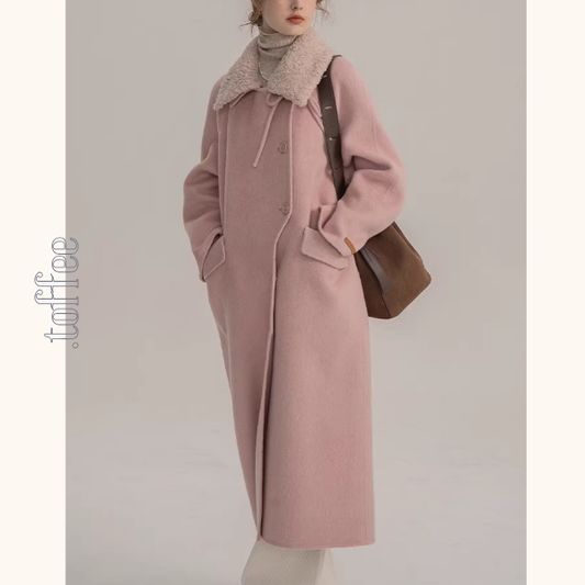 【2color】ボア襟×アシメ結びの上品ロングコート《Z01273》