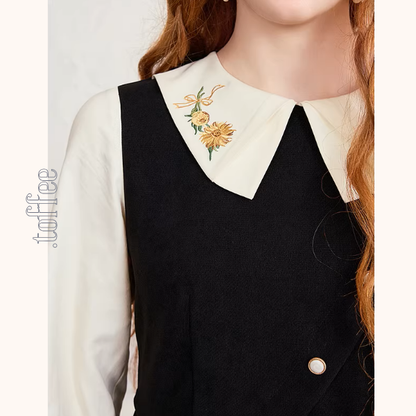 バイカラーと刺繍が映える上品プリーツワンピース《Z01207》