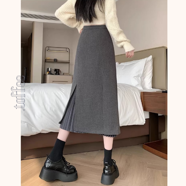 プリーツ重ねのミモレ丈ペンシルスカート《Z01338》