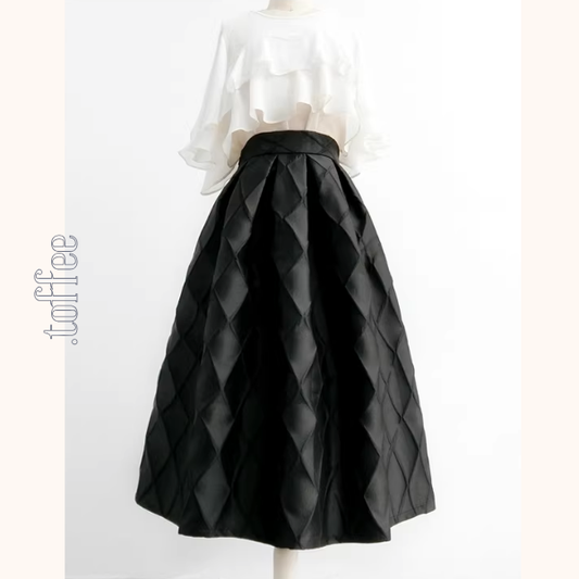 艶ブラック×大柄ダイヤのエレガントパフスカート《Z01226》