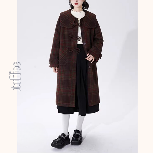 リボン留めタータンのAラインセーラーコート《Z01356》