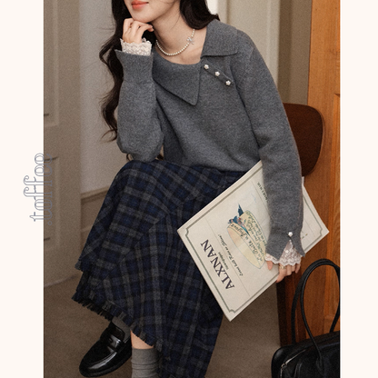 【3color】星降る午後のレース襟ニット《Z01142》