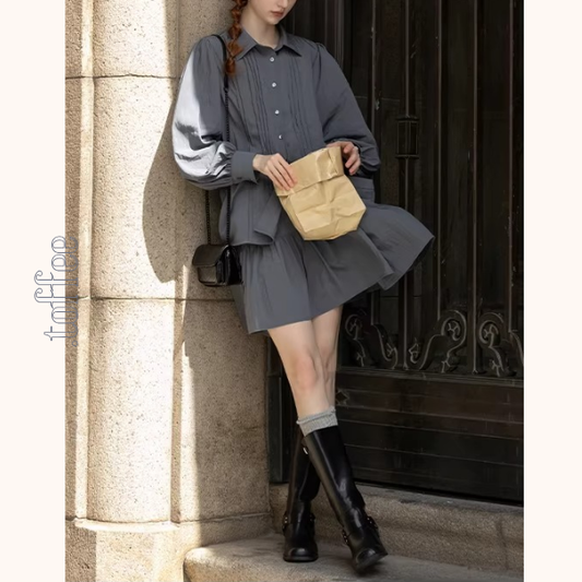 【2color】プリーツシャツ＆ミニスカセットアップ《Z01317》