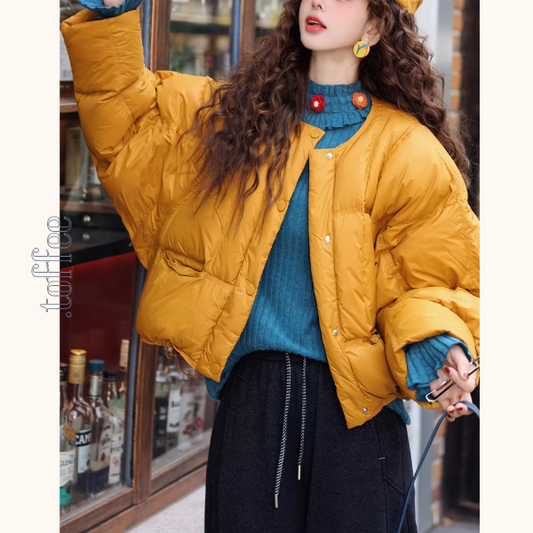 【3color】裾ドロスト付きクルーネックショートダウンジャケット《Z01297》