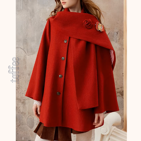 【2color】アシンメトリー映えるレトロケープコート《Z01225》