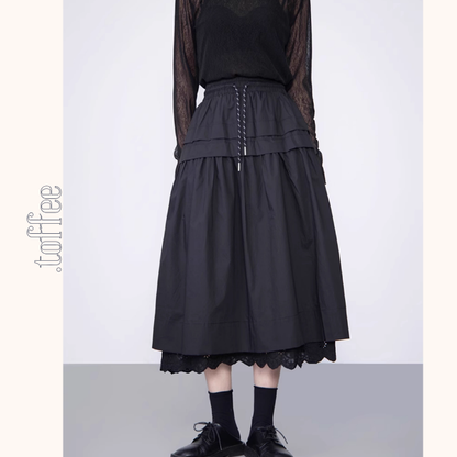 【2color】レースヘムAラインロングスカート《Z00988》