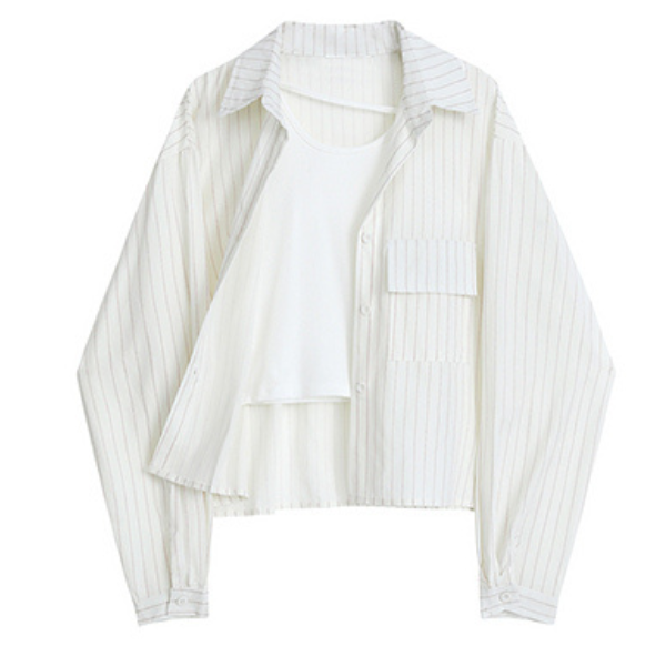 【3color】ピンストライプシャツ+キャミソールセットアップ X-223