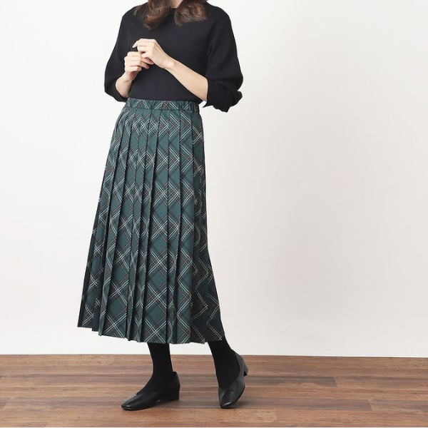 【２color】レトロチェックプリーツAラインスカート w-010