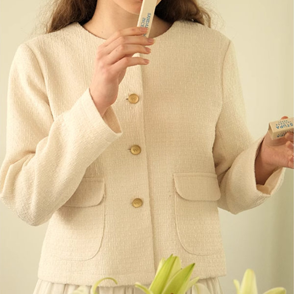 ラウンドネックツイードショートジャケット　Z00622