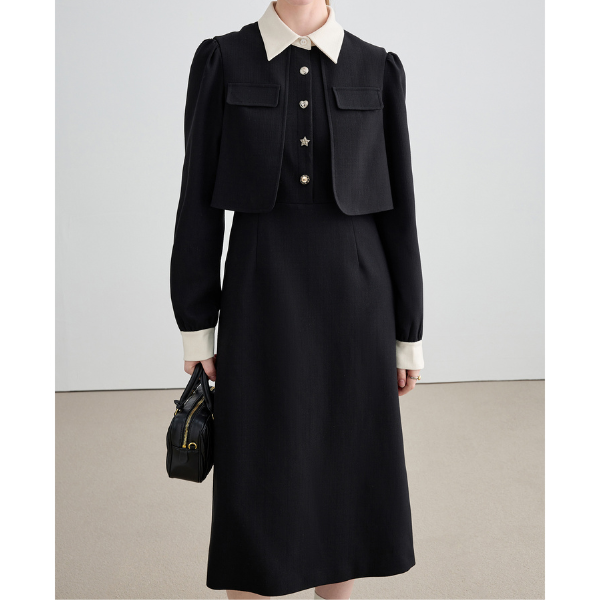 レイヤード風ブラックスリムワンピース Z00026