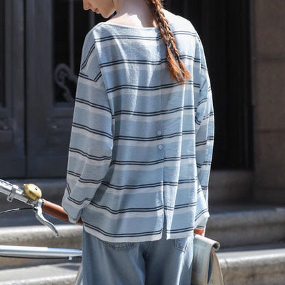 【2color】ワンショルダーストライプシアーニットトップ《Z01027》