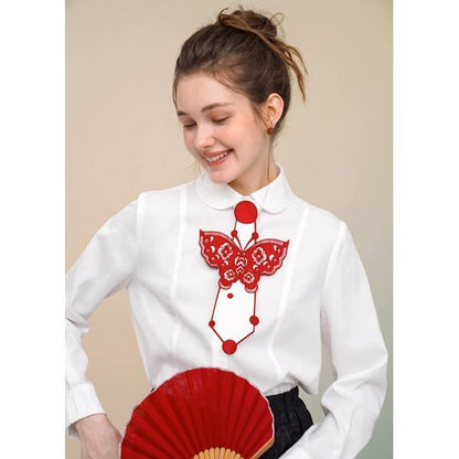 【2color】レトロバタフライ刺繍　ネオネクタイ C0137