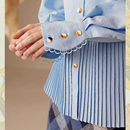 【4color】ゴッホのアートプリント入りプリーツシャツ X-516