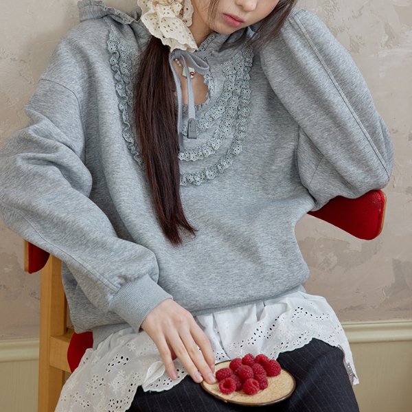 リボン＆レースUネックフーディー　《Z00762》