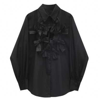 【3color】フロントリボンデザインルーズシャツ Z00049