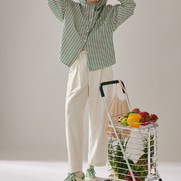 【2color】フード付きオーバーサイズストライプシャツ Z00130