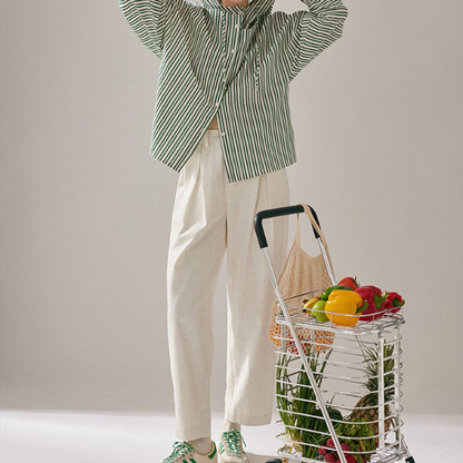 【2color】フード付きオーバーサイズストライプシャツ Z00130