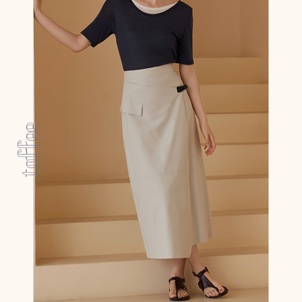 斜め前立てスカートミモレ丈スカート　Z00425