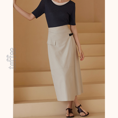 斜め前立てスカートミモレ丈スカート　Z00425