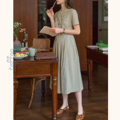 ダブルブレストチェック柄トレンチワンピース《Z00901》